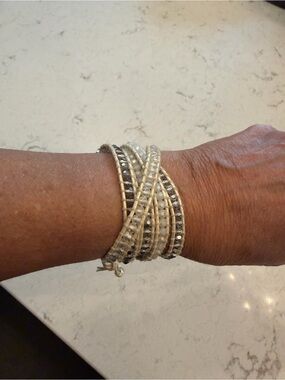 Victoria Emerson Gray & Cream Wrap Bracelet with Crystal Beads adjustable